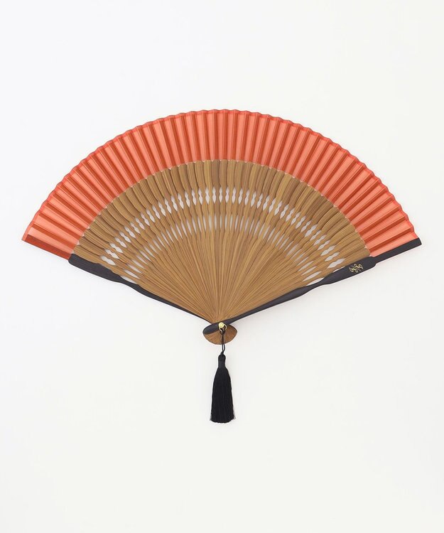 自由区 カラーブロック 扇子 オレンジ