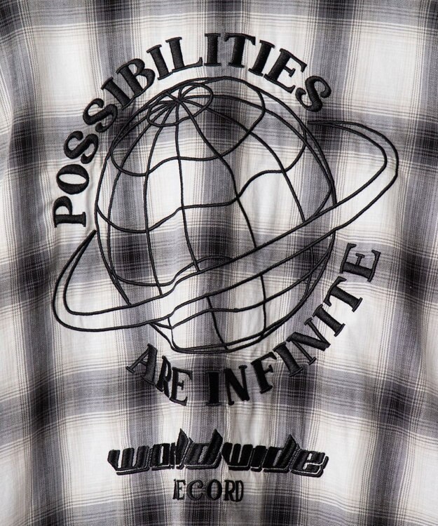 WEGO オンブレチェックグラフィックシャツ（LS） ホワイトチェック1