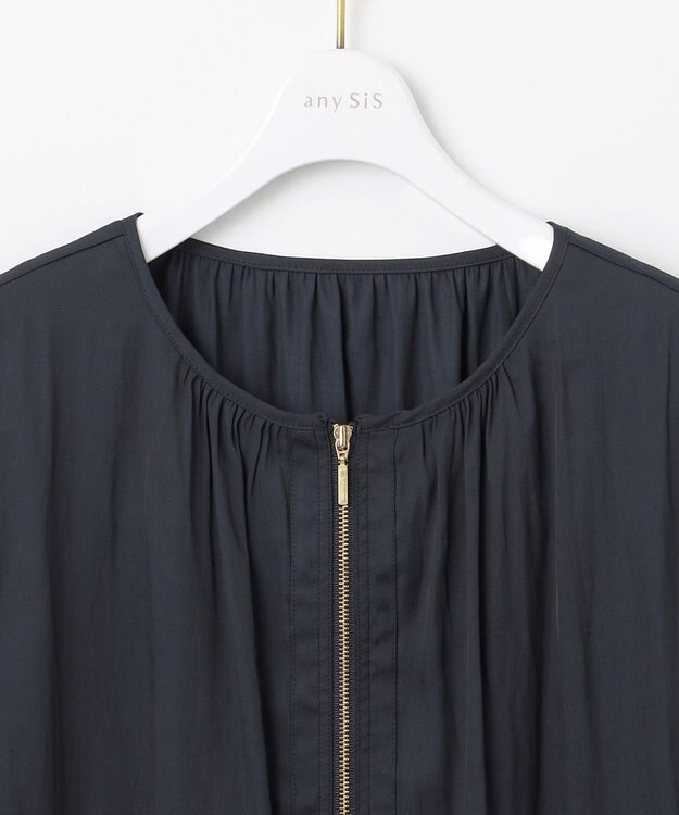 ANY SIS S 【接触冷感・速乾・UVカット】ツヤテロギャザー ブルゾン ネイビー
