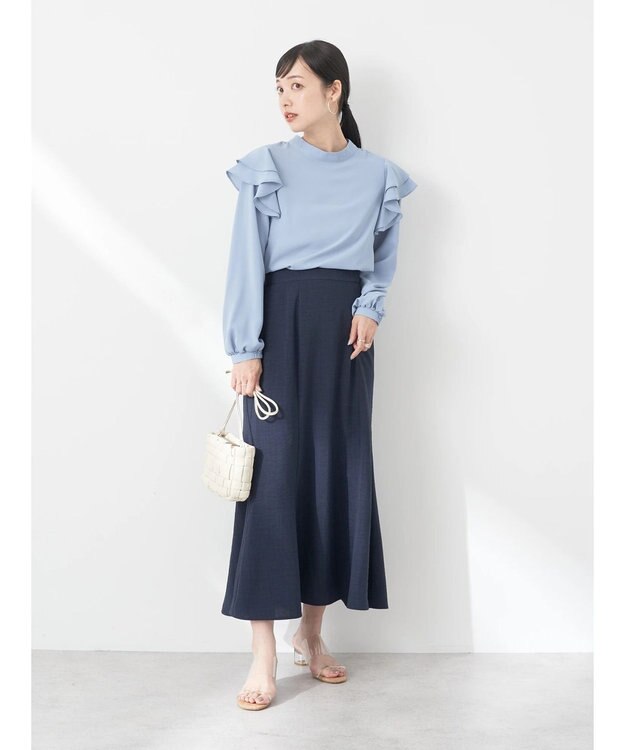 earth music&ecology フリルスリーブブラウス Blue