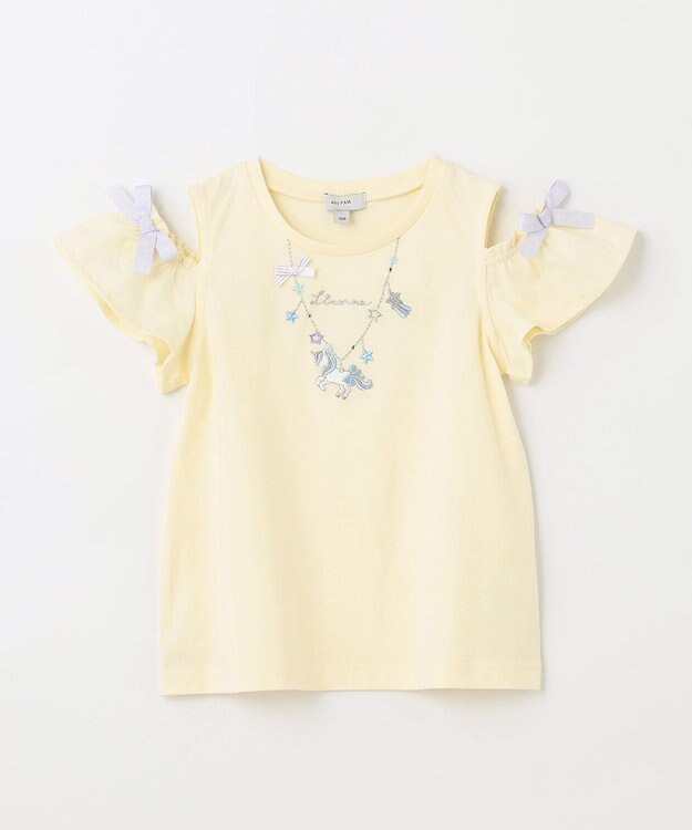 ANY KIDS 刺繍 オン・オフショルダー Tシャツ クリーム