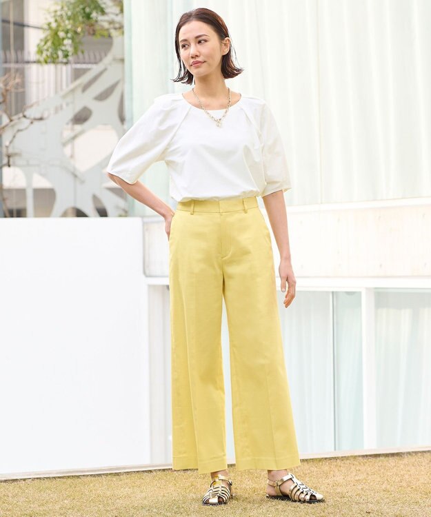 自由区 L 【接触冷感・吸湿・速乾】COOL MAXクロップド丈 ワイドパンツ ライトイエロー系