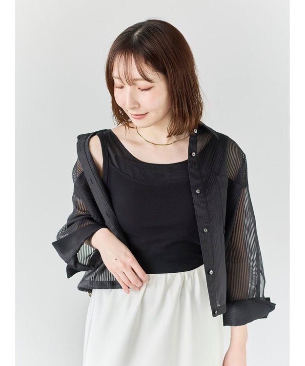 Te chichi 【接触冷感】シアー切替スクエアネックタンクトップ ブラック