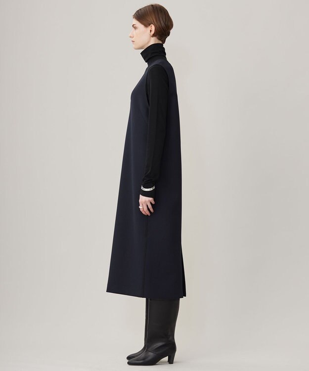 ICB L 【洗える】 ダブルフェイスクレープ ジャンパースカート ネイビー系（裏面ブラック）