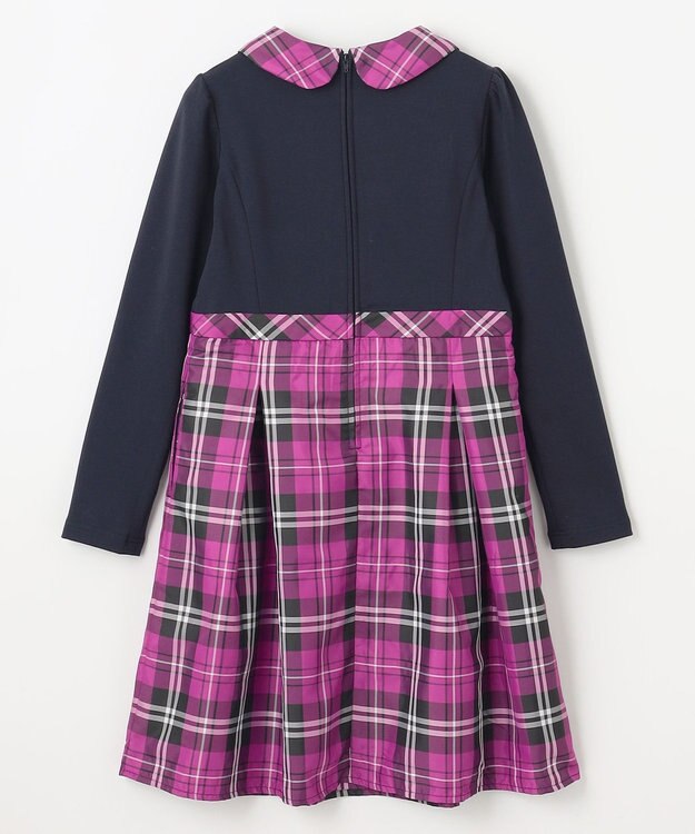 組曲 KIDS 【150-160㎝】チェックタフタドッキング ワンピース ベリーピンク系