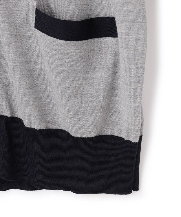 23区 S 【洗える】サステナブルウール Vネック バイカラー カーディガン ライトグレー×ネイビー