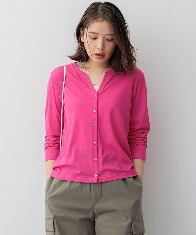 23区 【SLOW/一部店舗限定】シアーツイストシングルジャージー カーディガン ローズ系