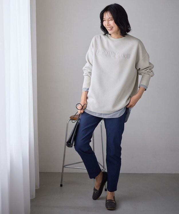 ANY L 【洗濯機可】エンブロイダリーロゴダンボールプルオーバー サンドベージュ