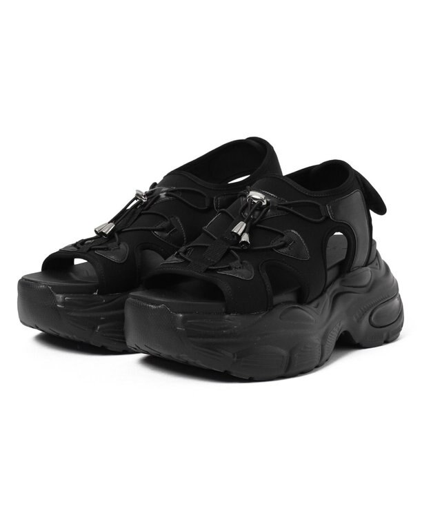 WEGO 【SMLXLサイズ展開】クリアライトソールレースアップサンダル ブラック