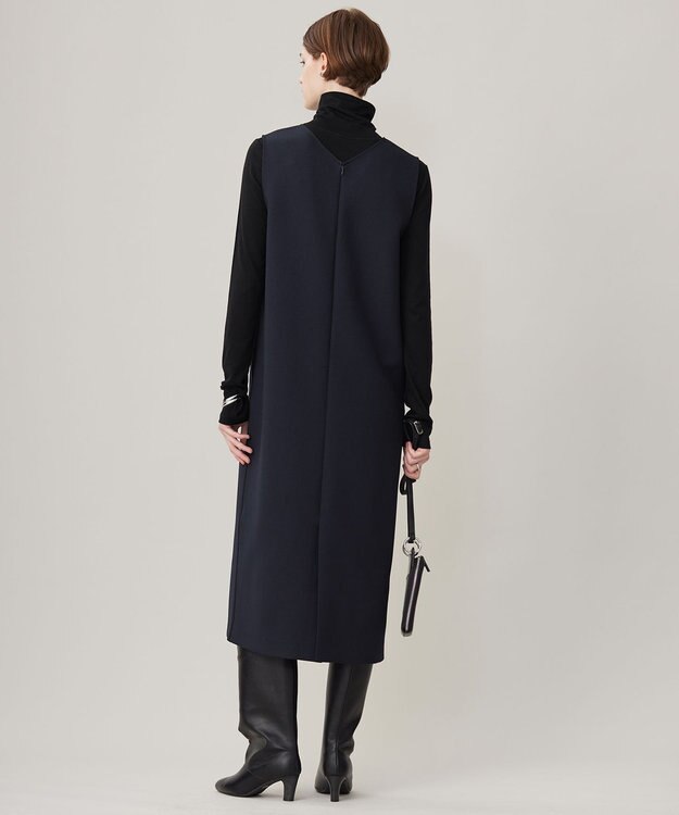 ICB L 【洗える】 ダブルフェイスクレープ ジャンパースカート ネイビー系（裏面ブラック）