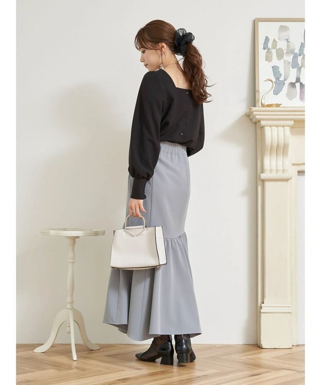 earth music&ecology ギャザー切替マーメイドスカート Grayish Blue