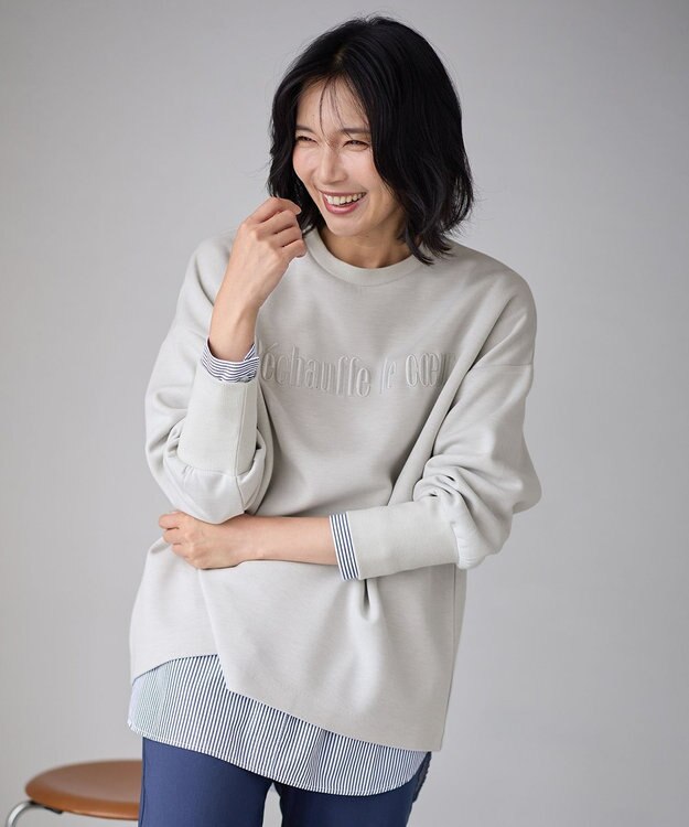 ANY L 【洗濯機可】エンブロイダリーロゴダンボールプルオーバー サンドベージュ