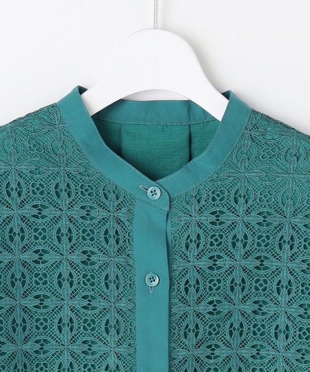 自由区 S ジオメトリックレース ブラウス ターコイズ