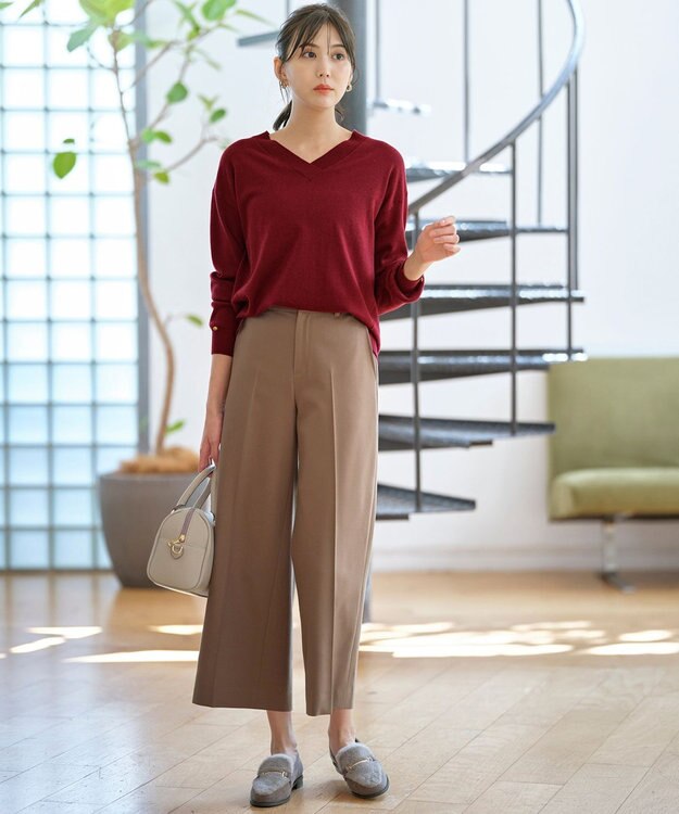 ANY SIS 【ウールブレンドシリーズ】フロント切替Vネック ニット ボルドー