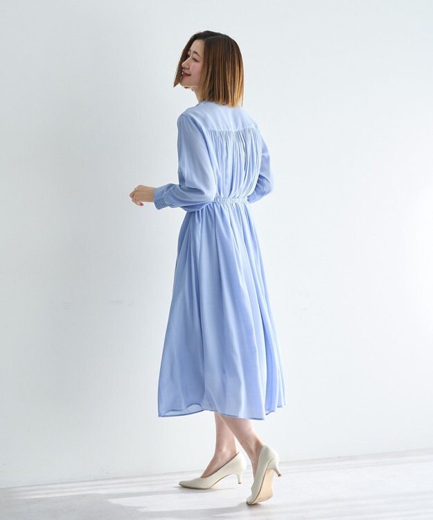 YECCA VECCA ベルト付きギャザーワンピース Blue