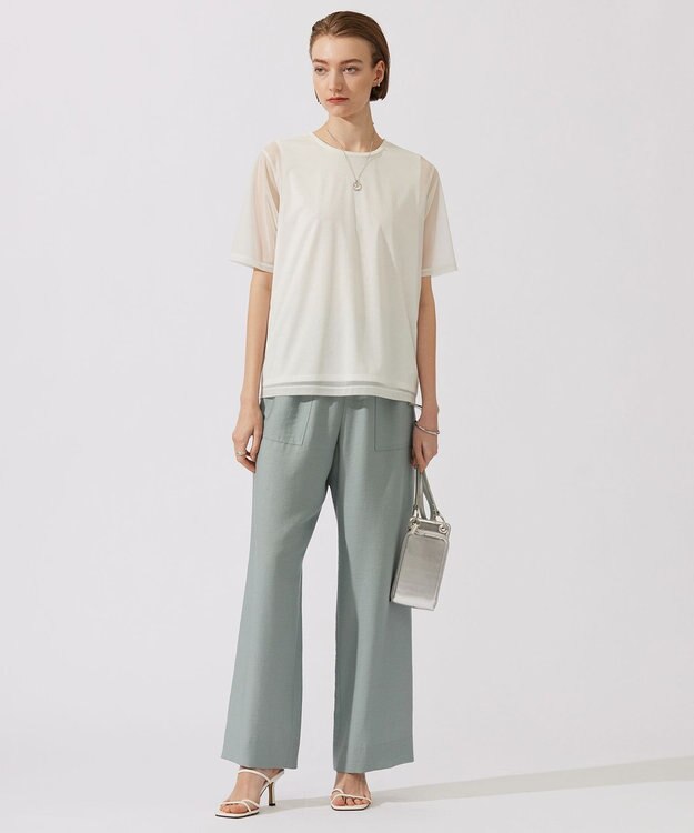 ICB 【洗える】ワッシャーツイル ワイドストレートパンツ ティールグリーン系