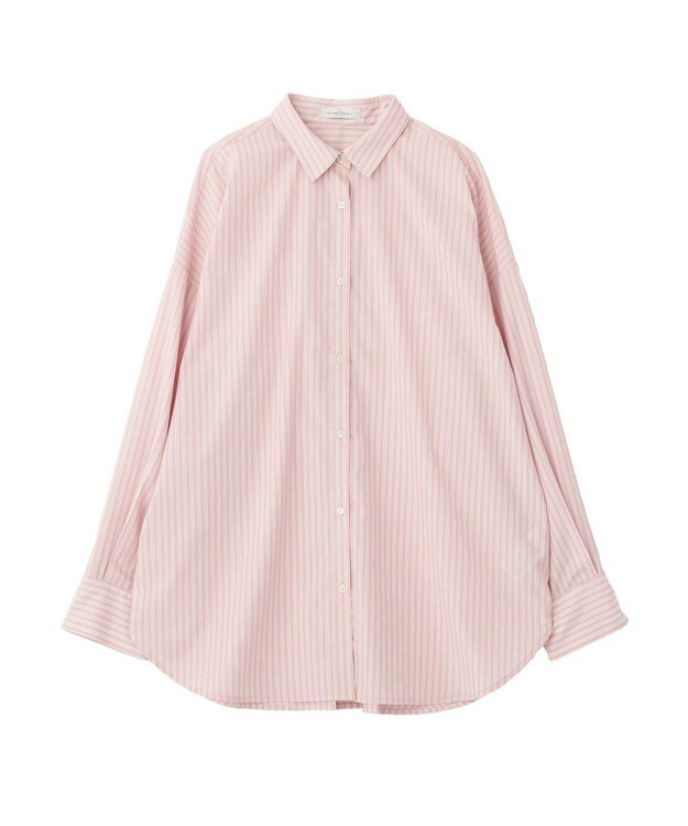 Green Parks イージーケア抜け衿シャツ Stripe Pink