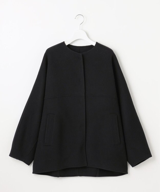 自由区 S 【SHIHOさん着用】ウールリバーノーカラー コート ブラック