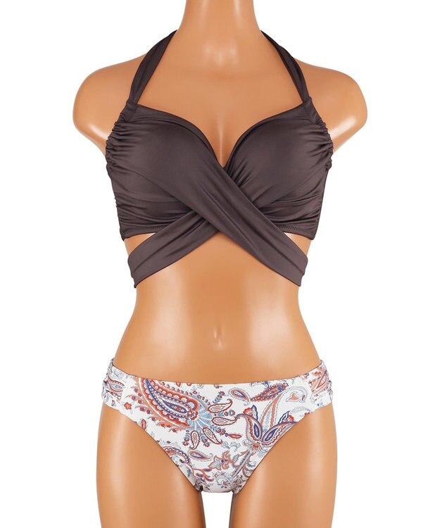 San-ai Resort（三愛水着楽園） ワコール定番商品カップ使用【グラマラスフィット】クロスワイヤー水着　9D-M　【San-ai Resort（サンアイリゾート）】 ブラウン×オレンジ