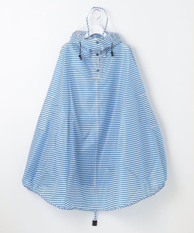 MOONBAT 【撥水】FLAT PURE サイクル レインポンチョ ボーダー 自転車 収納袋付き サックスブルー