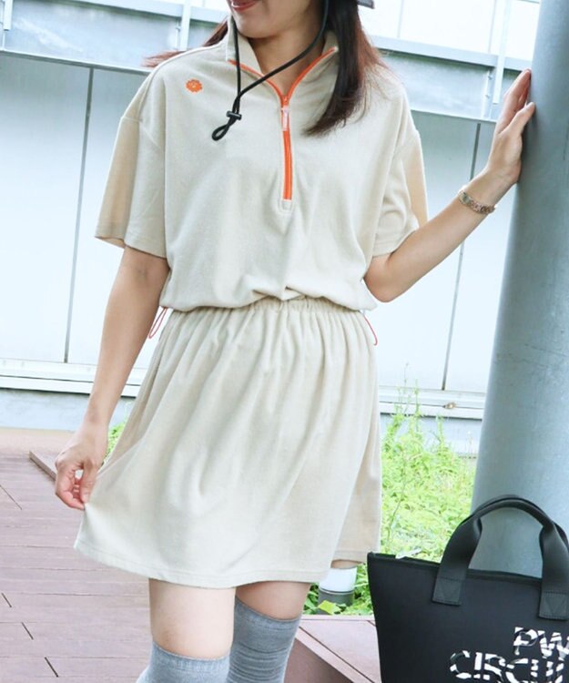 PW CIRCULUS GOLF 【WOMEN】パイル ハーフジップ モックネック ワンピース ゴルフウェア レディース ベージュ系