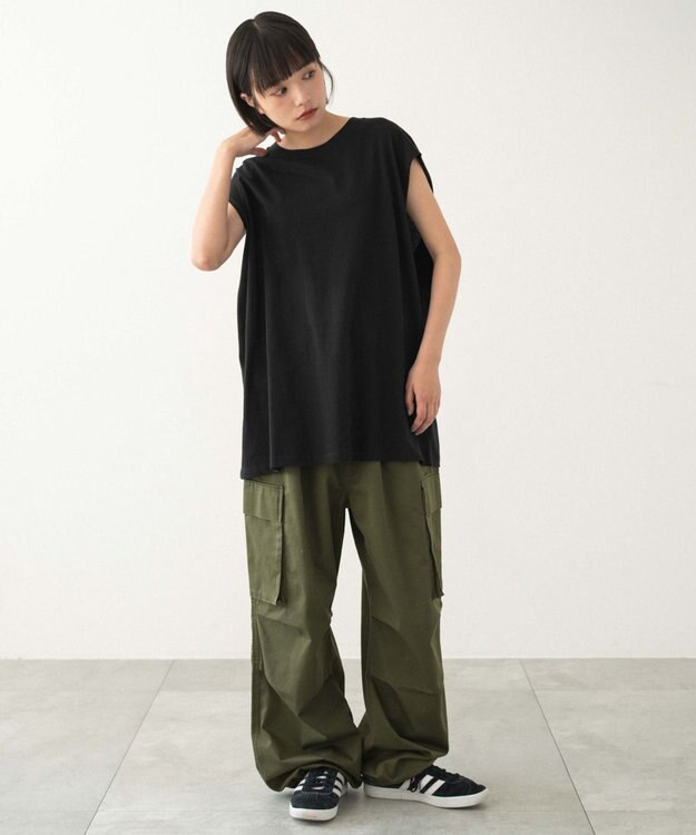 WEGO 【ユニセックス着用ITEM/MLサイズ展開/綿100%】スリーブレスコットンT ブラック