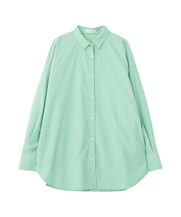 Green Parks イージーケア抜け衿シャツ Stripe Green