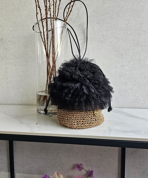 style code 【MERCURYDUO/マーキュリーデュオ】チュールフリル 雑材バケツ型ショルダーバッグ ブラック