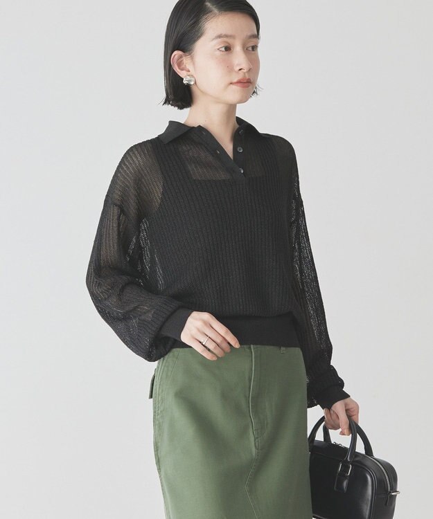 AMERICAN HOLIC メタルライクニットポロ Black