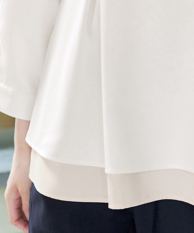 Tiaclasse L 【洗える】レイヤードヘムペプラムブラウス オフホワイト