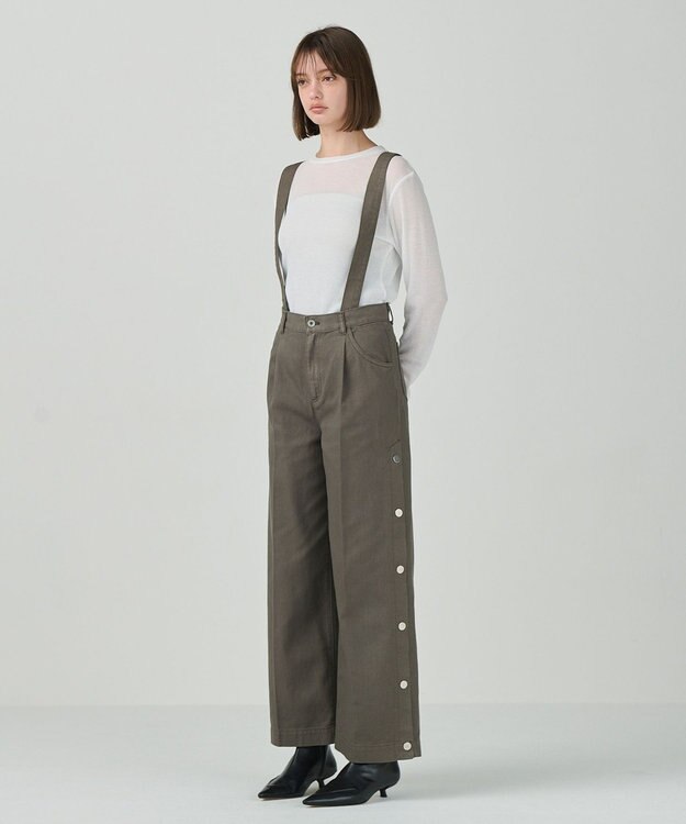 GRACE CONTINENTAL サスペンダーデニムパンツ カーキ
