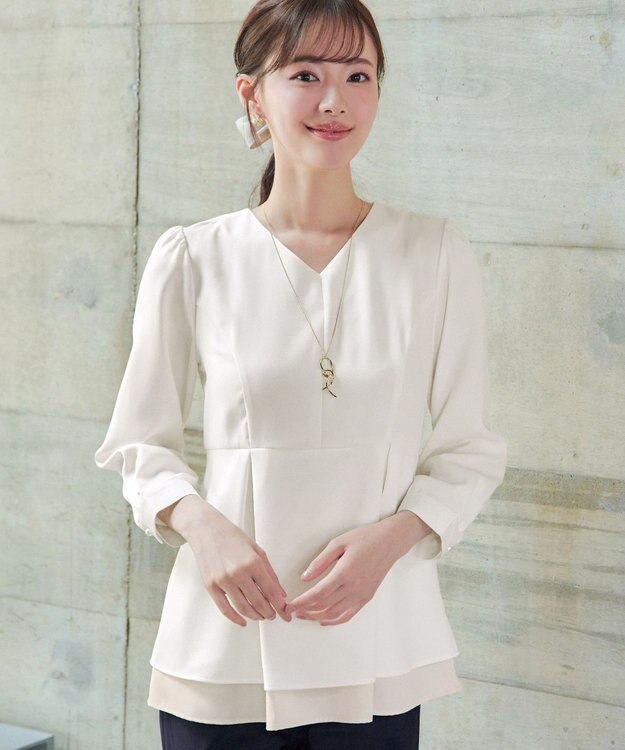 Tiaclasse L 【洗える】レイヤードヘムペプラムブラウス オフホワイト