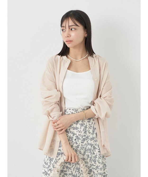 earth music&ecology シアーギャザーネックブラウス Beige