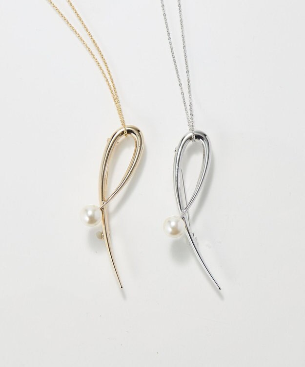 Phoebe 2wayスタイリッシュクロスカーブパールブローチネックレス　シルバー シルバー