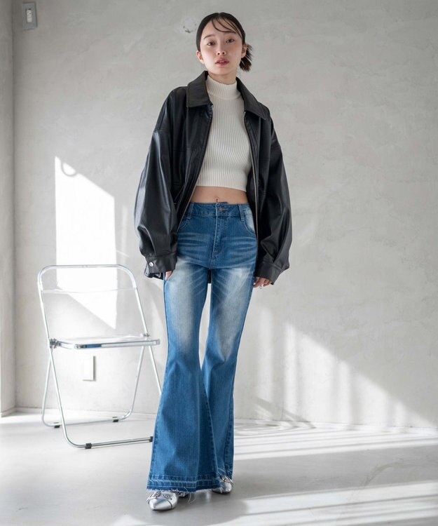 WEGO ローライズスーパーフレアデニムパンツ デニム中濃色