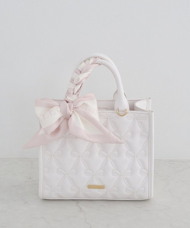 Maison de FLEUR スカーフ付きリボンキルティング2Wayスクエアトート Pink