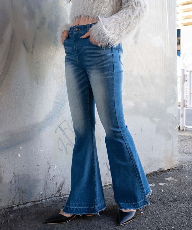 WEGO ローライズスーパーフレアデニムパンツ デニム中濃色