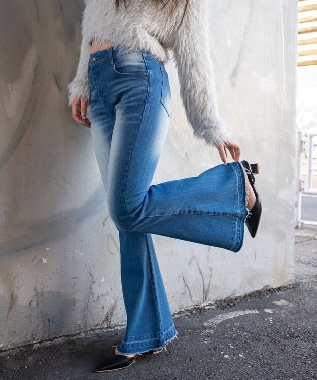 WEGO ローライズスーパーフレアデニムパンツ デニム中濃色