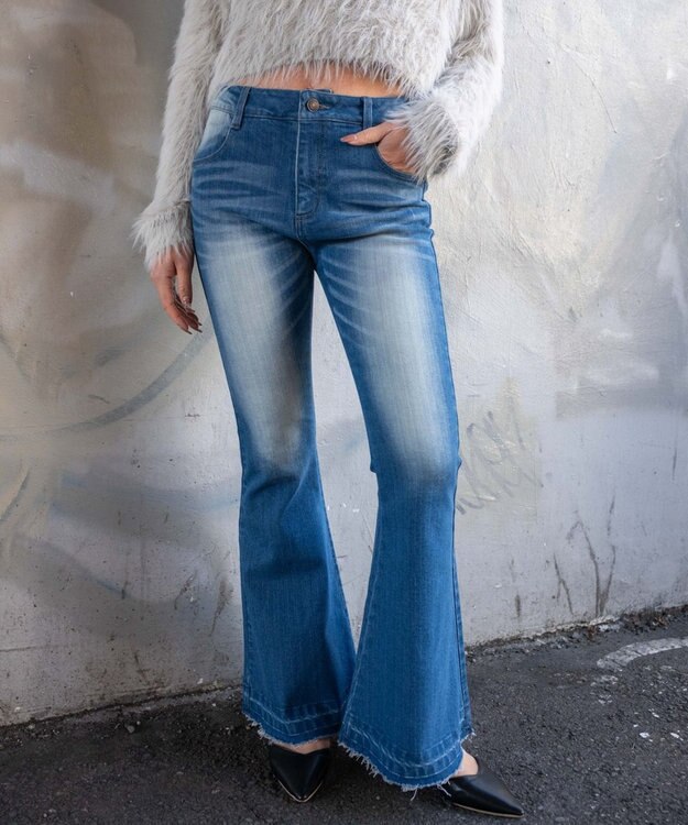 WEGO ローライズスーパーフレアデニムパンツ デニム中濃色