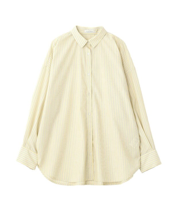 Green Parks イージーケア抜け衿シャツ Stripe Yellow