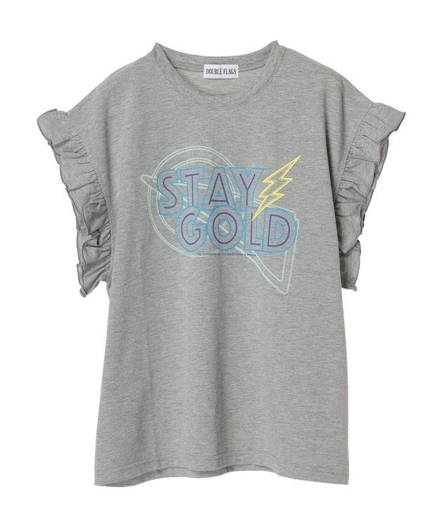 Green Parks ・ＤｏｕｂｌｅＦｌａｇｓ　フリルショルダープリントＴＥＥ Gray Mixture