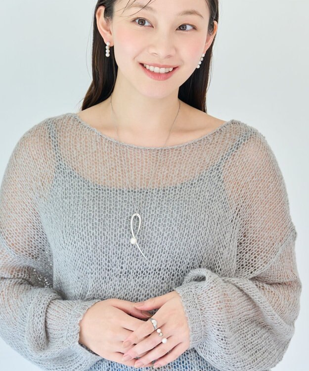 Phoebe 2wayスタイリッシュクロスカーブパールブローチネックレス　シルバー シルバー