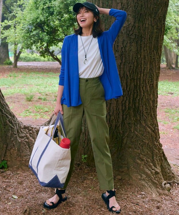 23区 L 【SLOW/洗える】バックサテンストレッチ ベイカーパンツ カーキ系