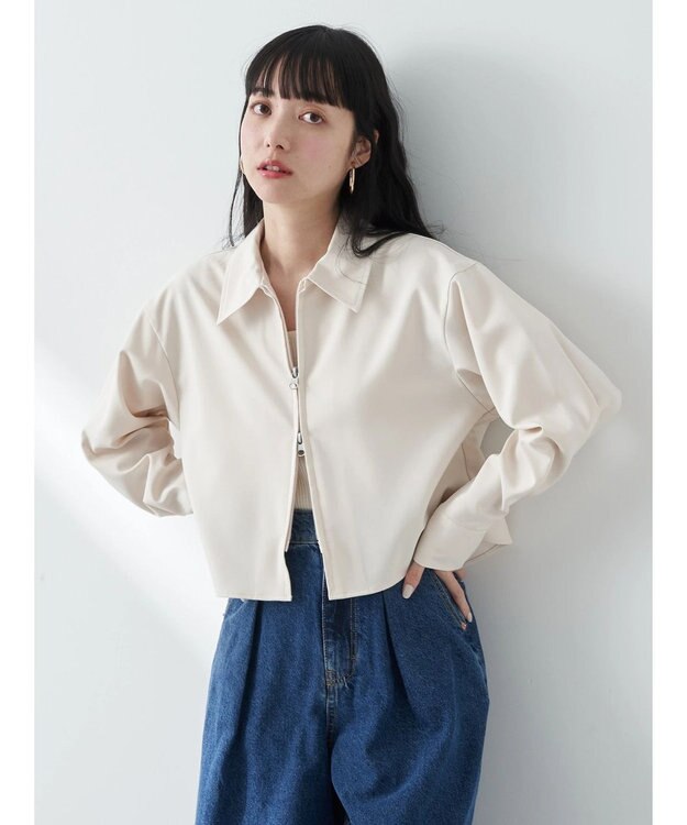 earth music&ecology ジップショートシャツ Light Beige