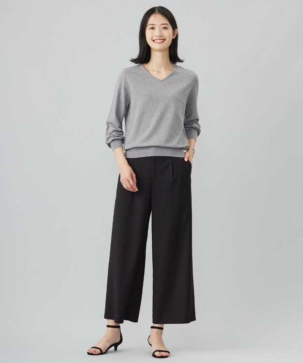 J.PRESS LADIES L 【洗える】T/Rウォッシャブルギャバ ワイド パンツ ブラック系