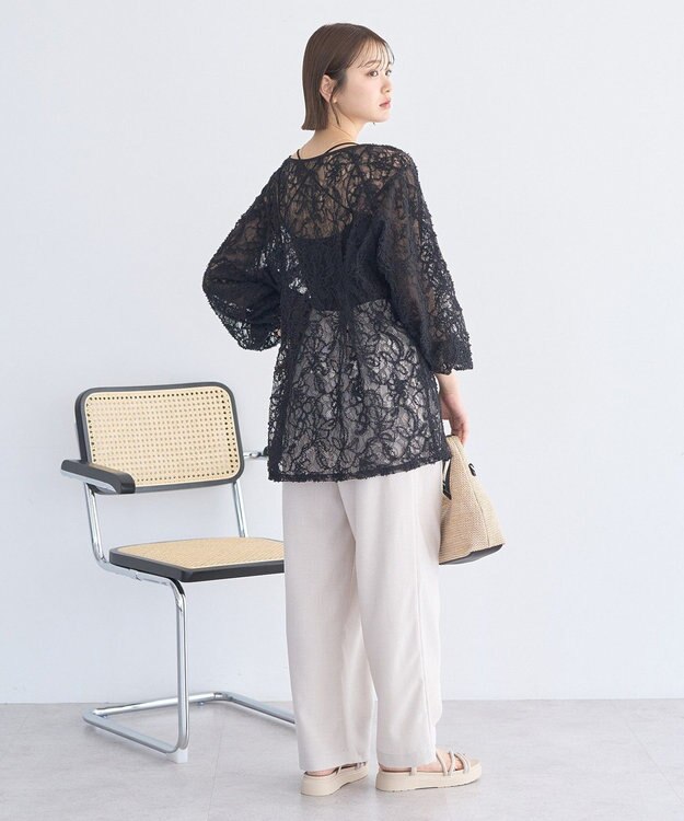 earth music&ecology レースフラワーブラウス Black