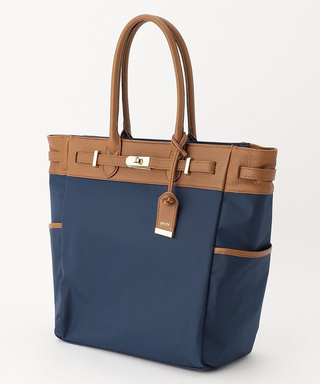 UNBILLION perche ナイロン×ゴートヒネリ金具トートバッグ ネイビー