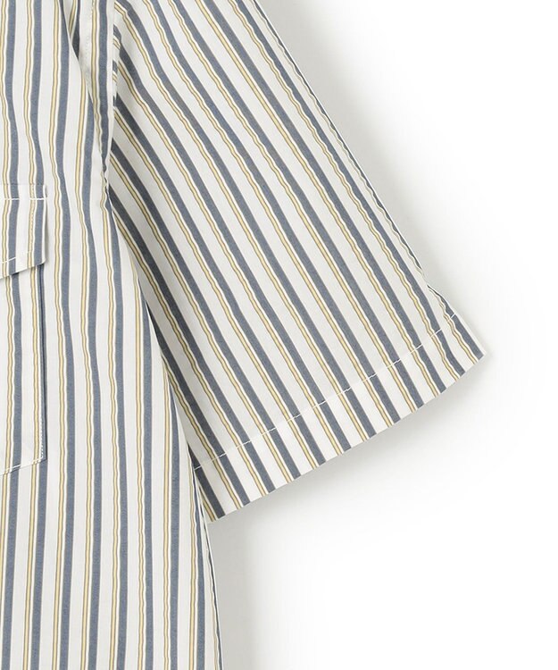 J.PRESS MEN 【クールマックス】サッカーマルチストライプ バンドカラーシャツ ブルー系1