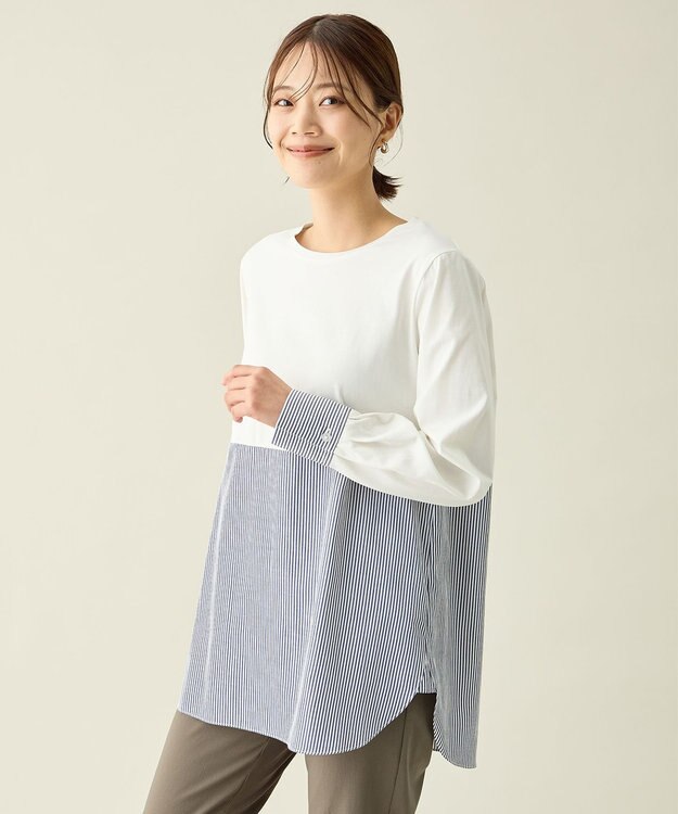 ANY シャツコンビレイヤードインナー ネイビーストライプ