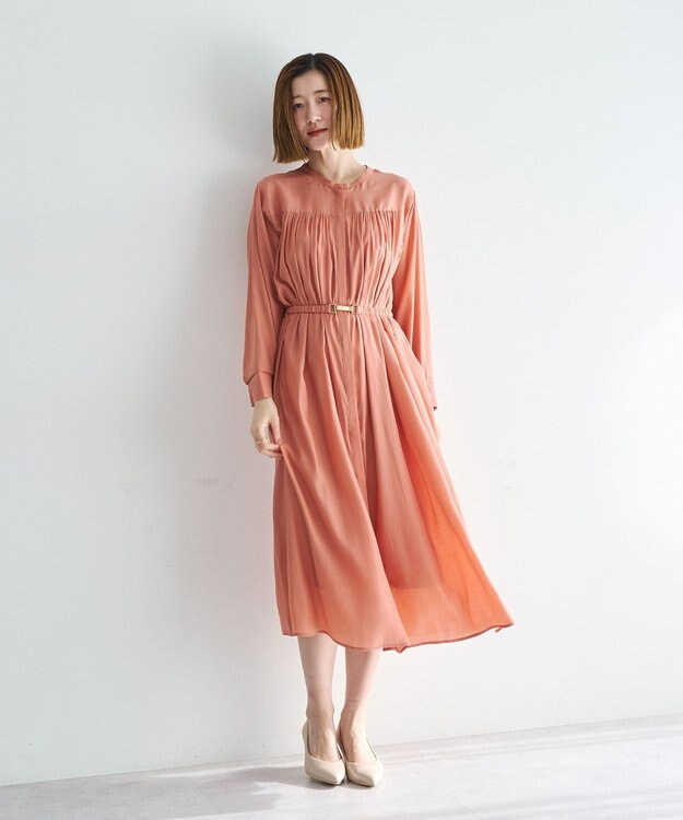 YECCA VECCA ベルト付きギャザーワンピース Orange
